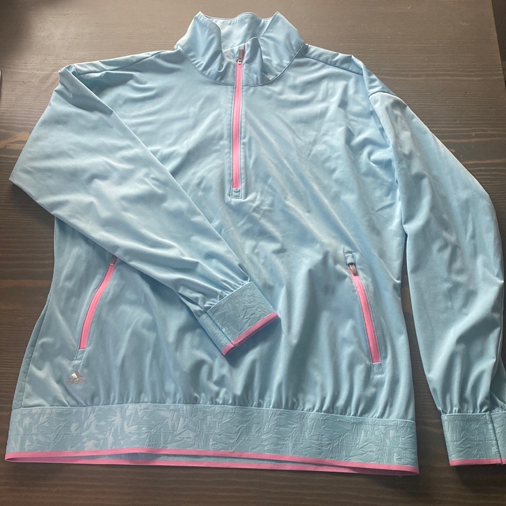Adidas Golf Womens Light Blue- Pink Lightweight Half Zip Pullover Size L